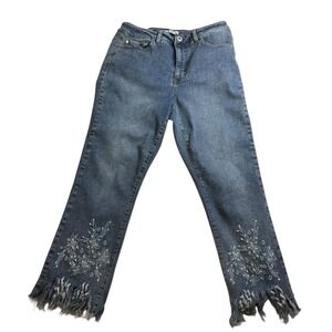 Indigo Thread Co NWOT Size 6 Embroidered Fringe Jeans Boho Y2K